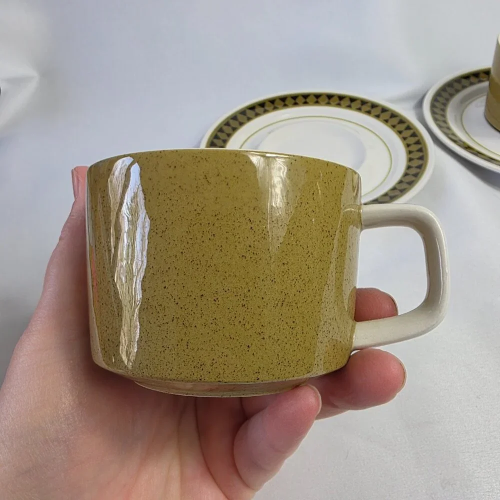 TWO Mikasa Mediterrania Dominique & Avocado Green Cup & Saucer Sets